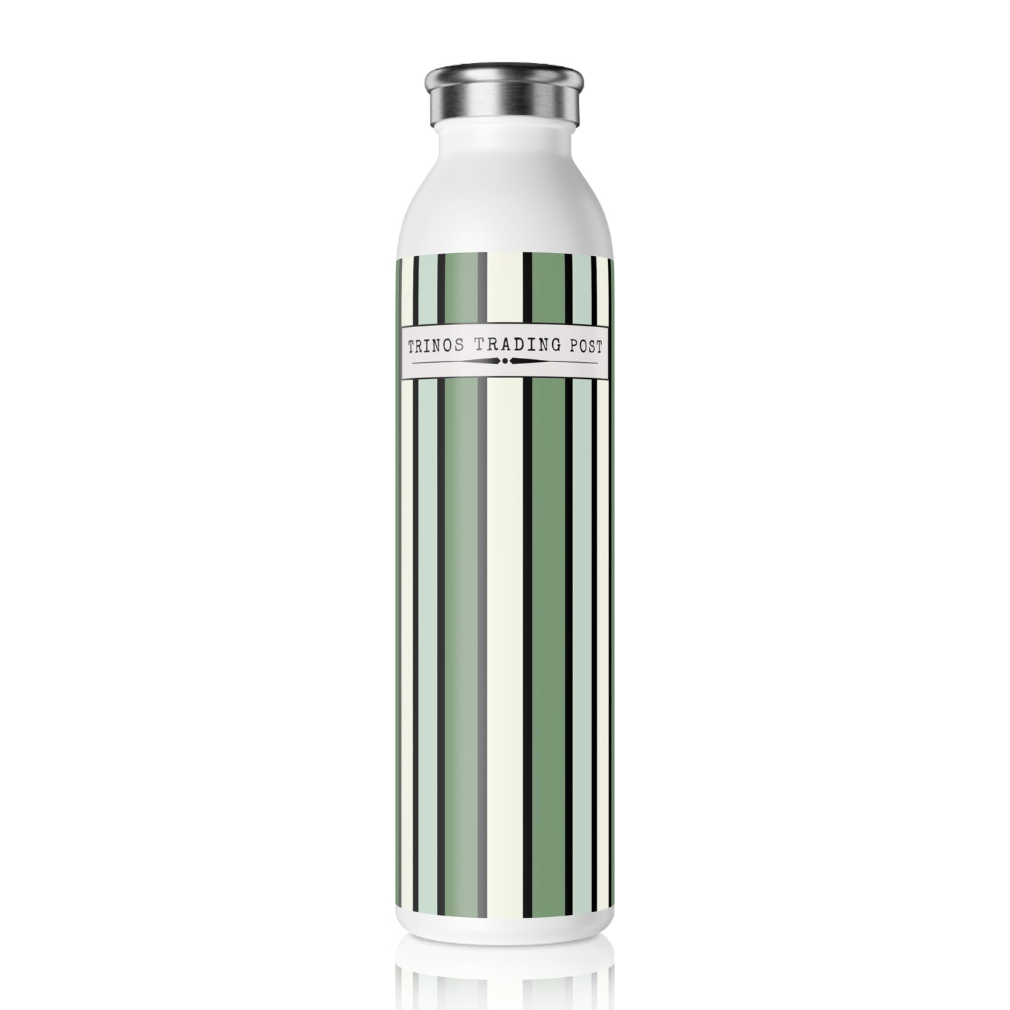 Funky 70's Style Retro Stiped 20oz Slim Water Bottle in shades of Seafoam Green