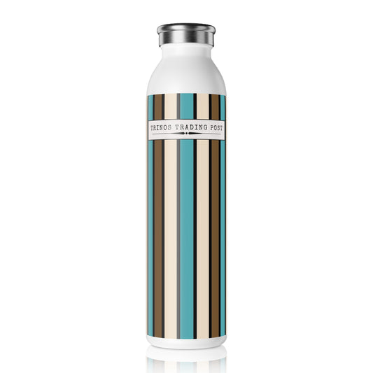 Funky 70's Style Retro Striped 20oz Slim Water Bottle in Light BLue/Cream/Coffee