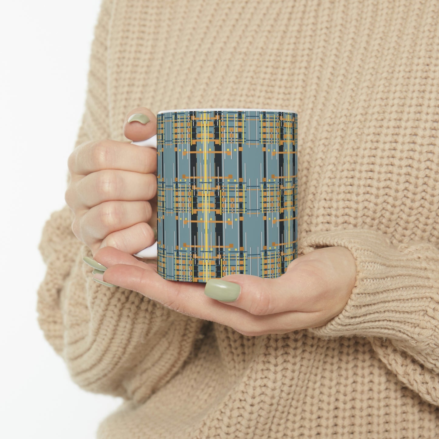 Bamboo Inspired Graphic Ceramic Mug in Light Grey