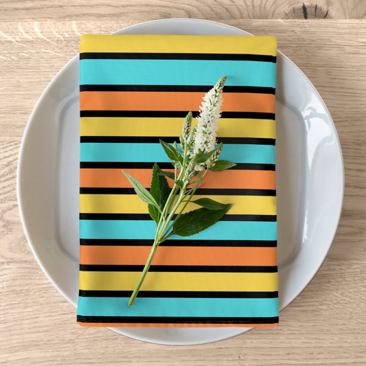 Funky 70's Style Striped Napkin: Goldenrod/Teal/Orange