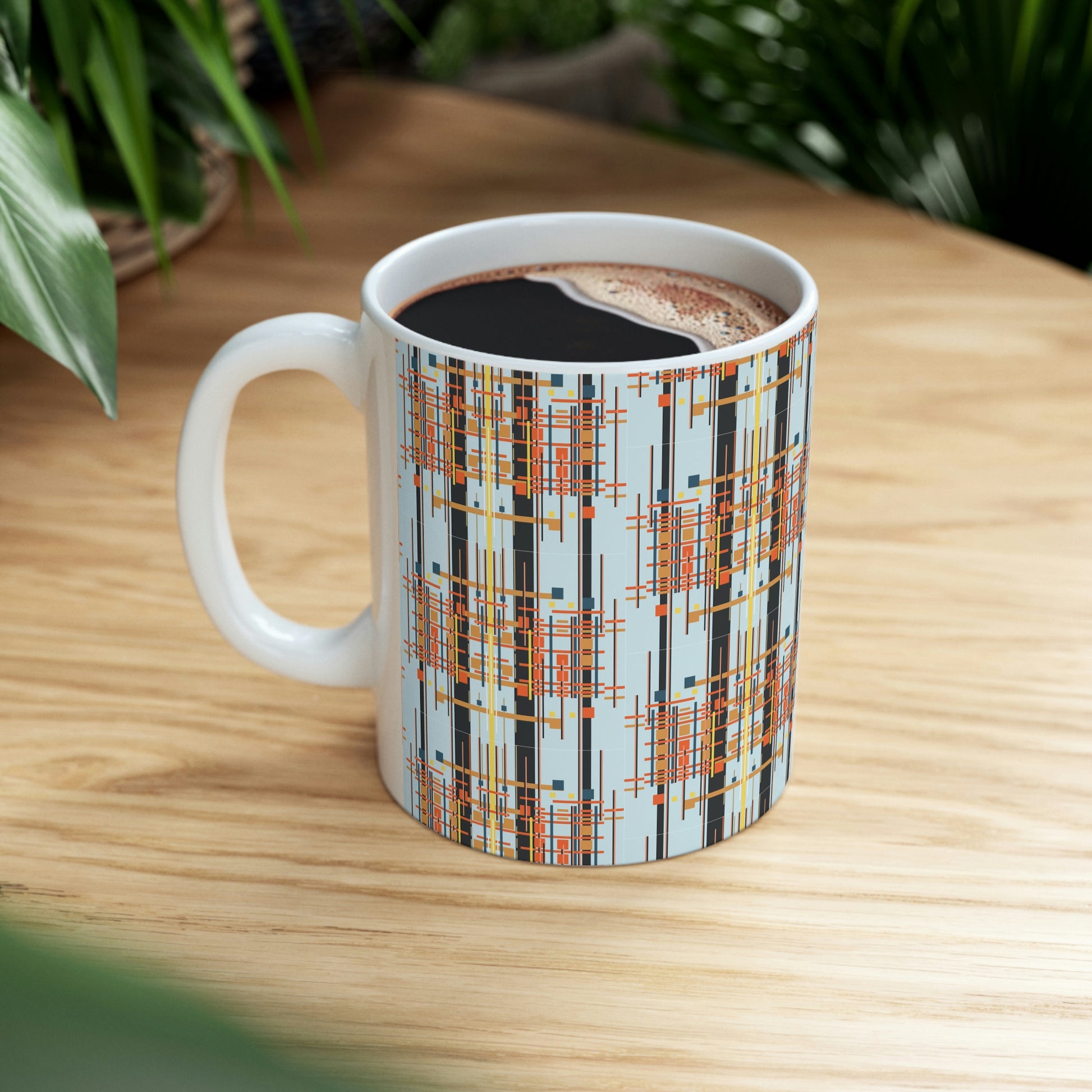 Bamboo Inspired Graphic Ceramic Mug in Light Blue