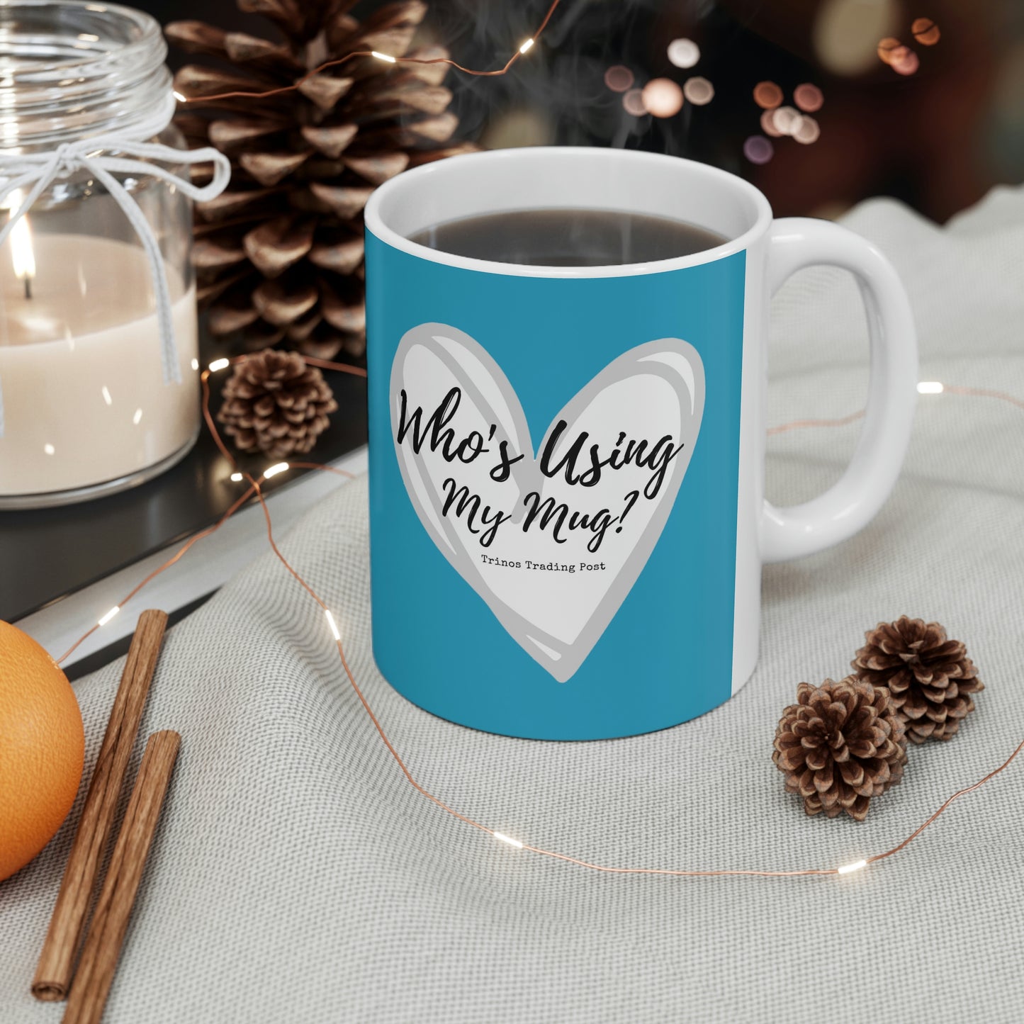 Who's Using My Mug? Brand Graphic 11oz Ceramic Mug in Turquoise