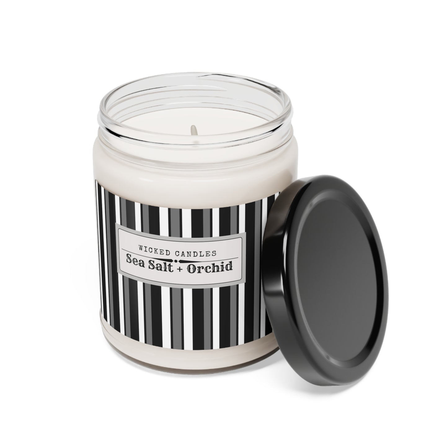 Funky 70's Style Retro Striped Scented Soy Candle, 9oz in Monochrome Black/White/Grey