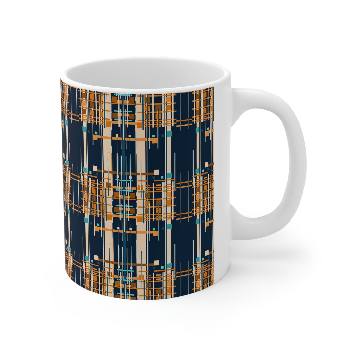 Bamboo Inspired Graphic Ceramic Mug in Dark Blue