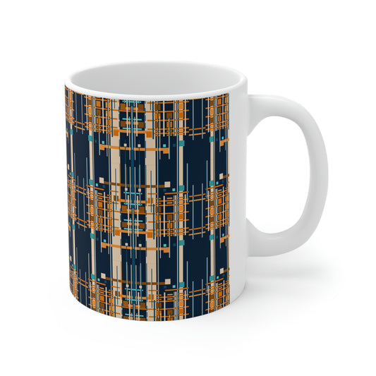 Bamboo Inspired Graphic Ceramic Mug in Dark Blue