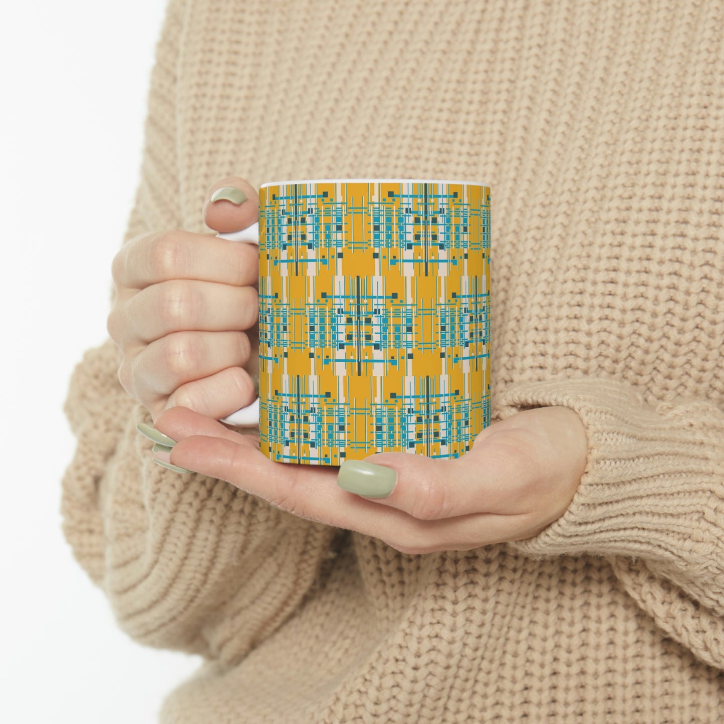 Bamboo Inspired Graphic Ceramic Mug in Yellow Grass