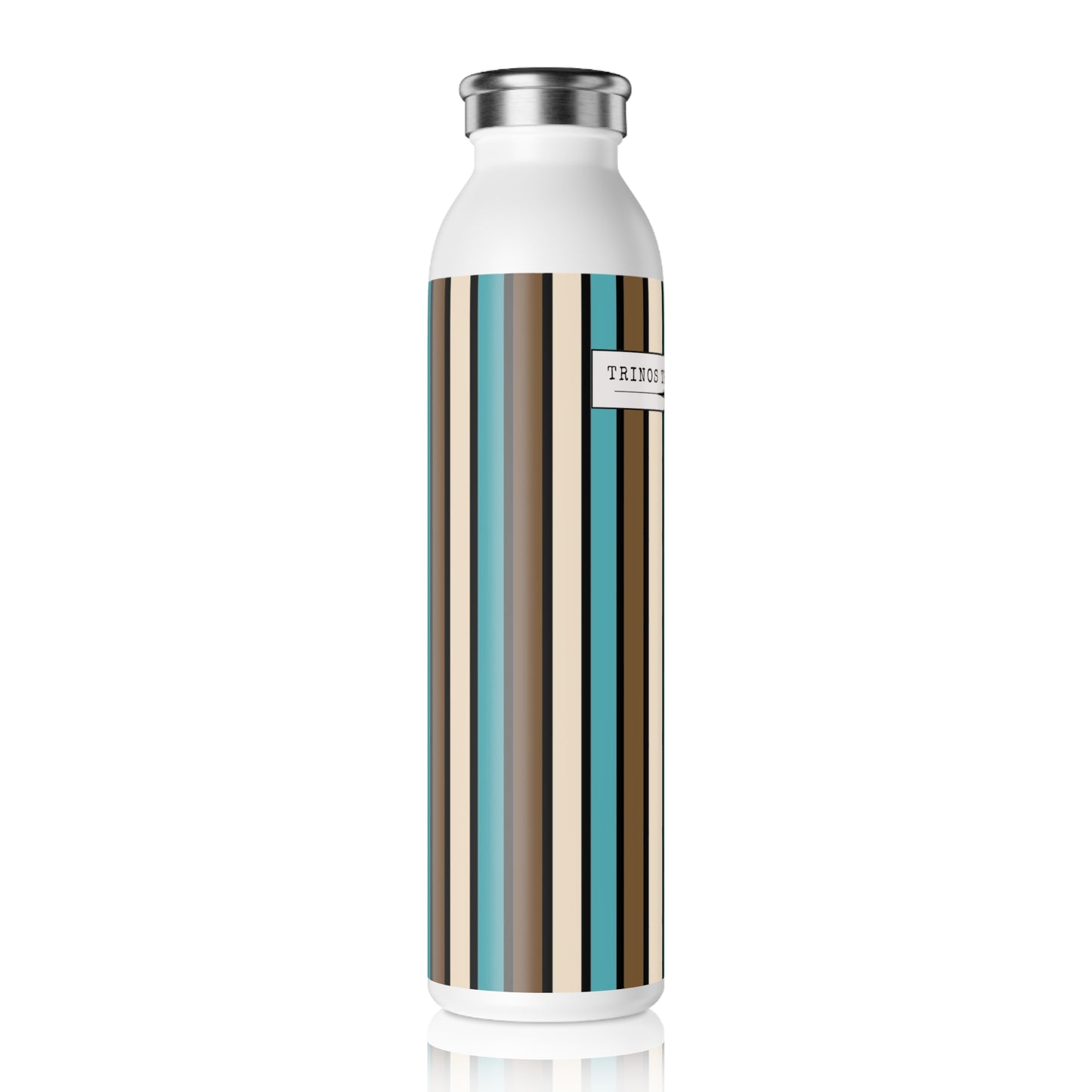 Funky 70's Style Retro Striped 20oz Slim Water Bottle in Light BLue/Cream/Coffee