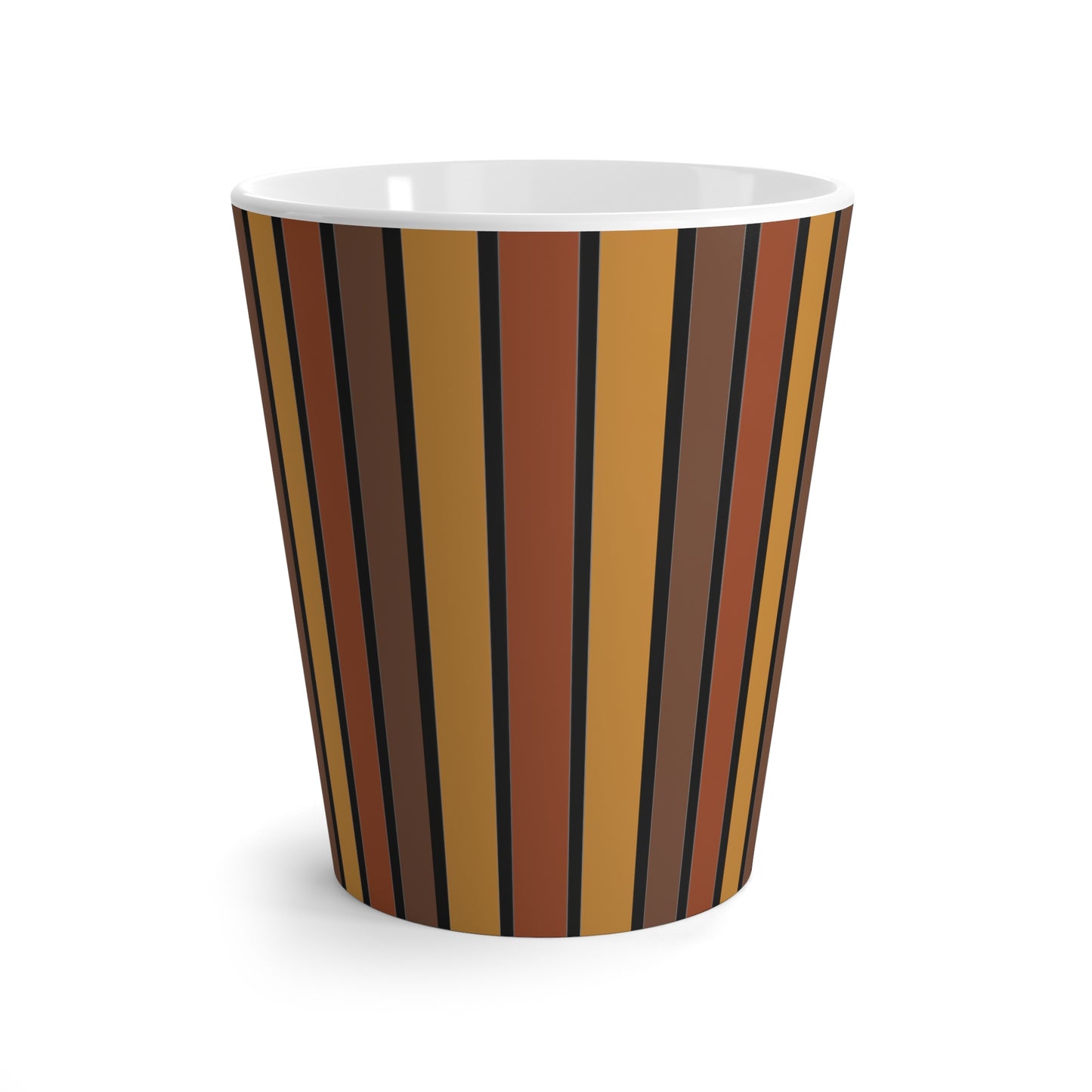 Funky Retro 70's Striped Ceramic Latte Mug: Shades of Mahogany