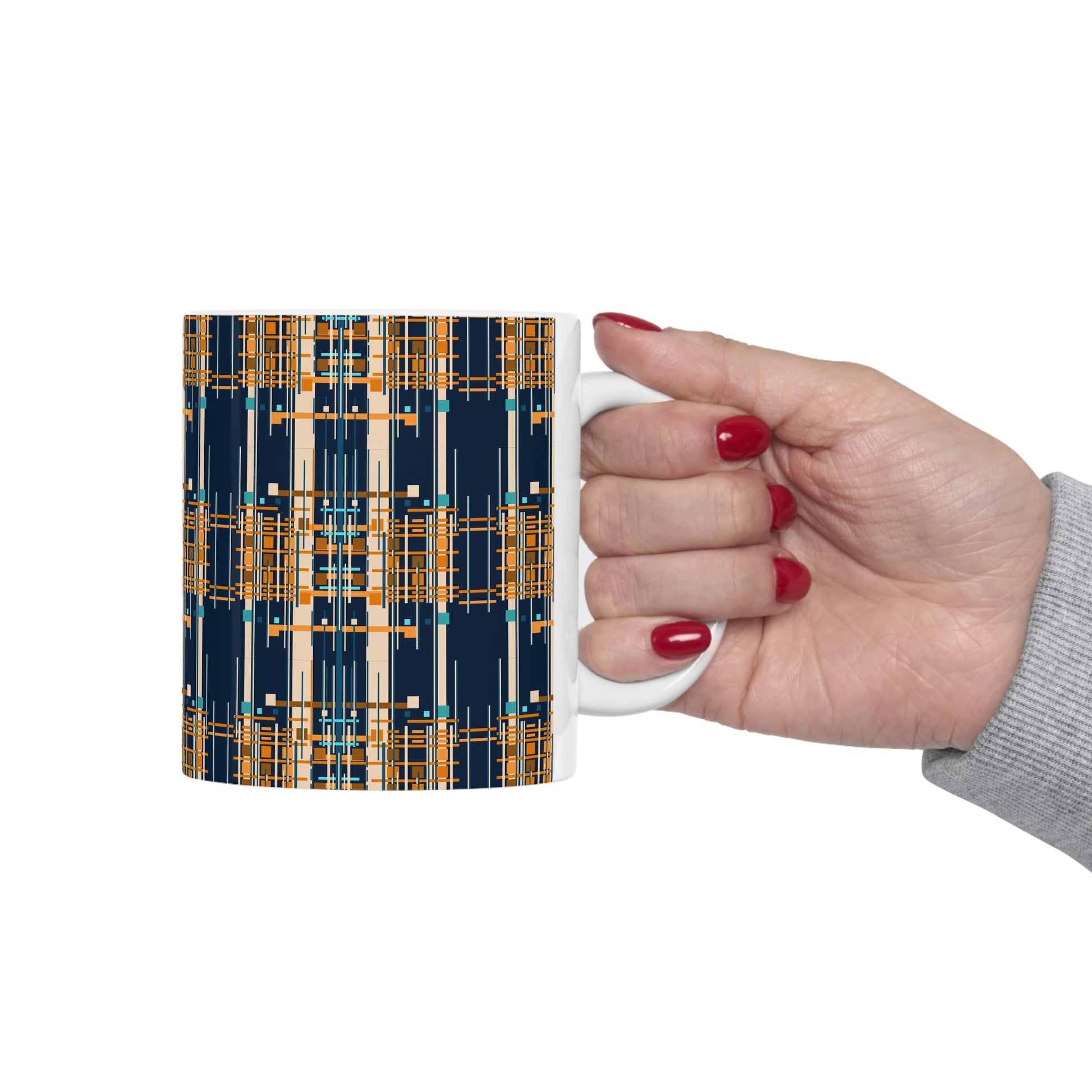 Bamboo Inspired Graphic Ceramic Mug in Dark Blue