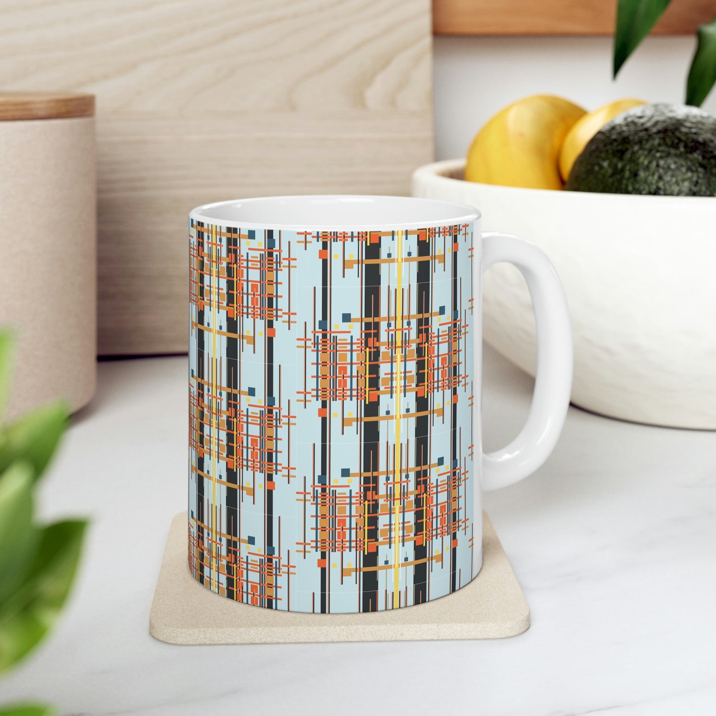 Bamboo Inspired Graphic Ceramic Mug in Light Blue