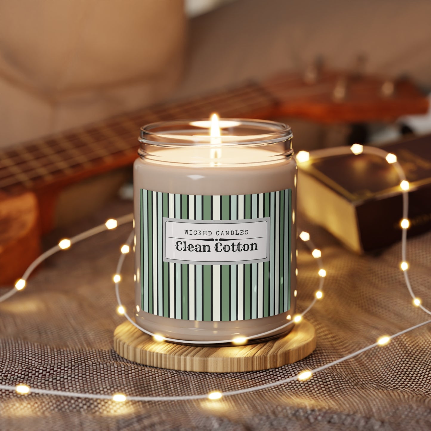 Funky 70's Style Retro Striped Scented Soy Candle, 9oz in Shades of Seafoam Green