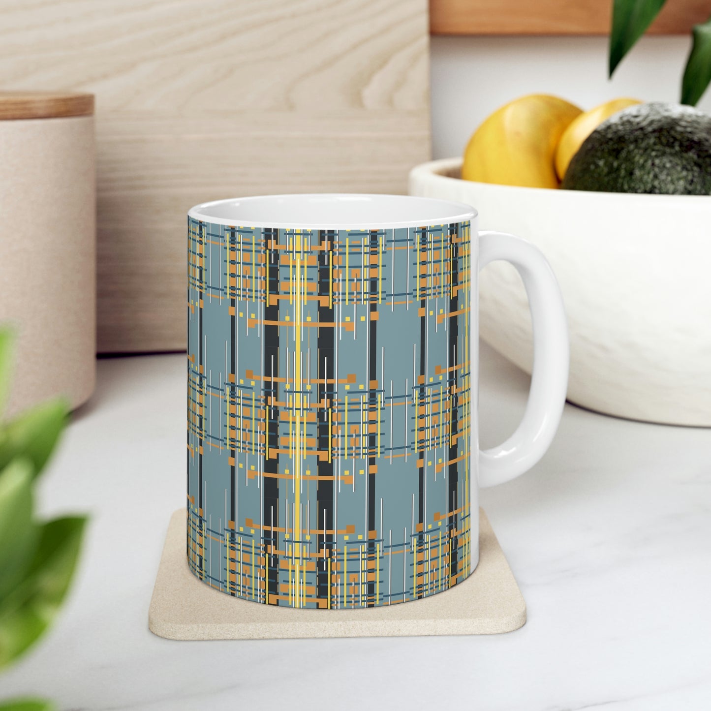 Bamboo Inspired Graphic Ceramic Mug in Light Grey