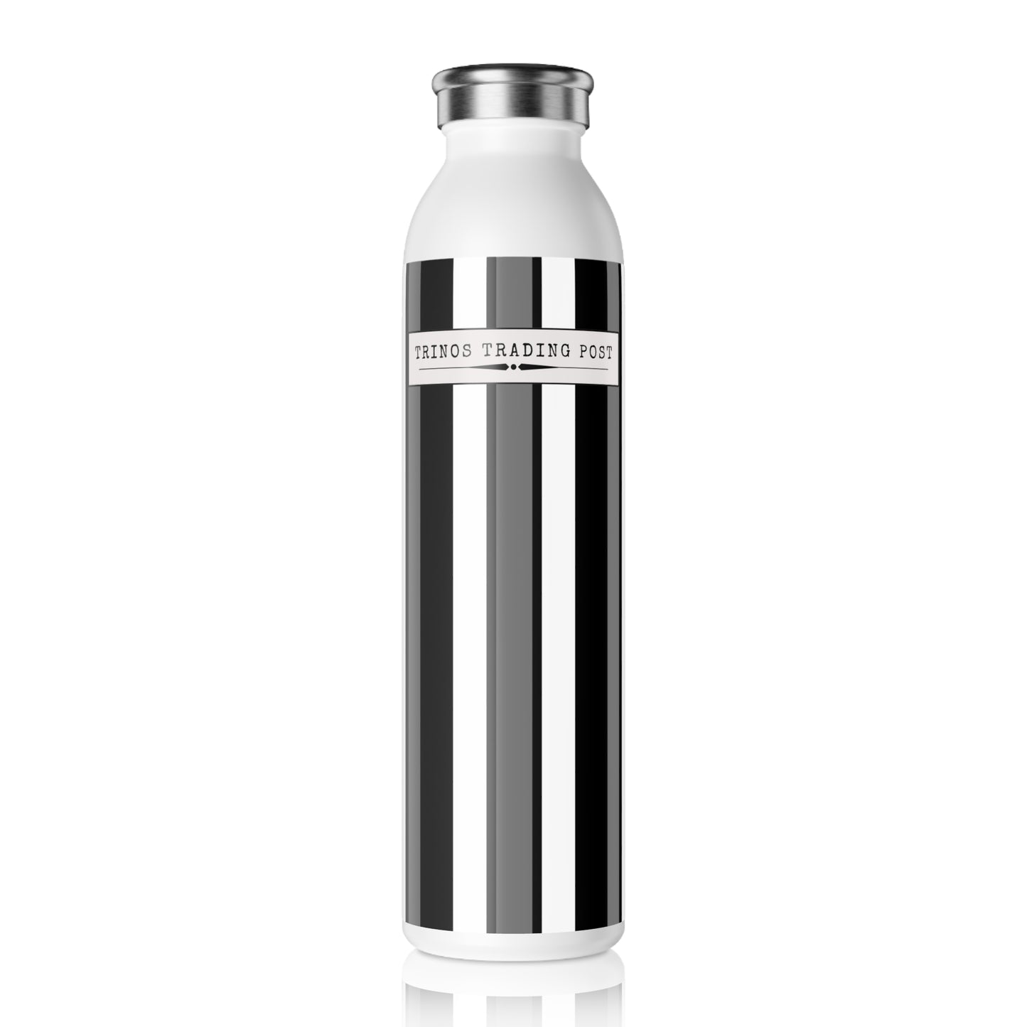 Funky 70's Style Retro Striped 20oz Slim Water Bottle in Monochrome Black/White/Grey