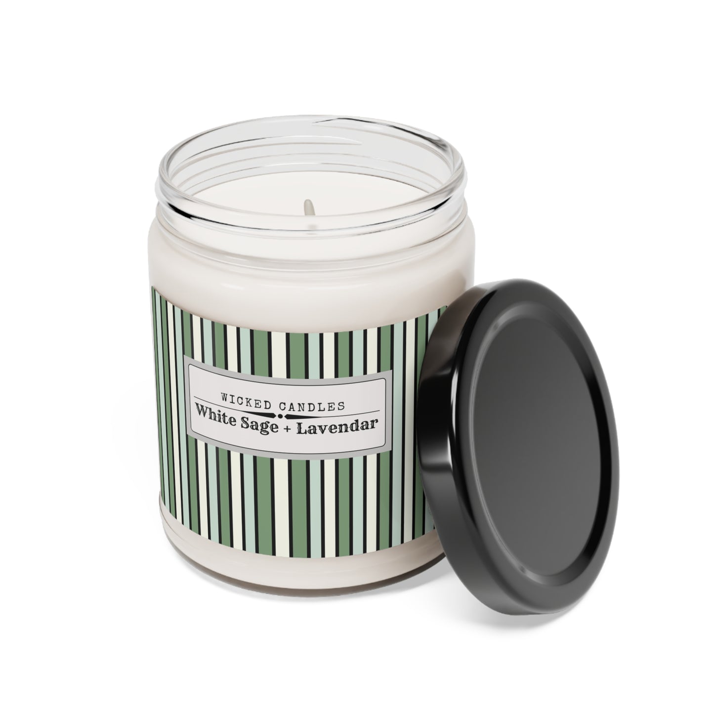 Funky 70's Style Retro Striped Scented Soy Candle, 9oz in Shades of Seafoam Green