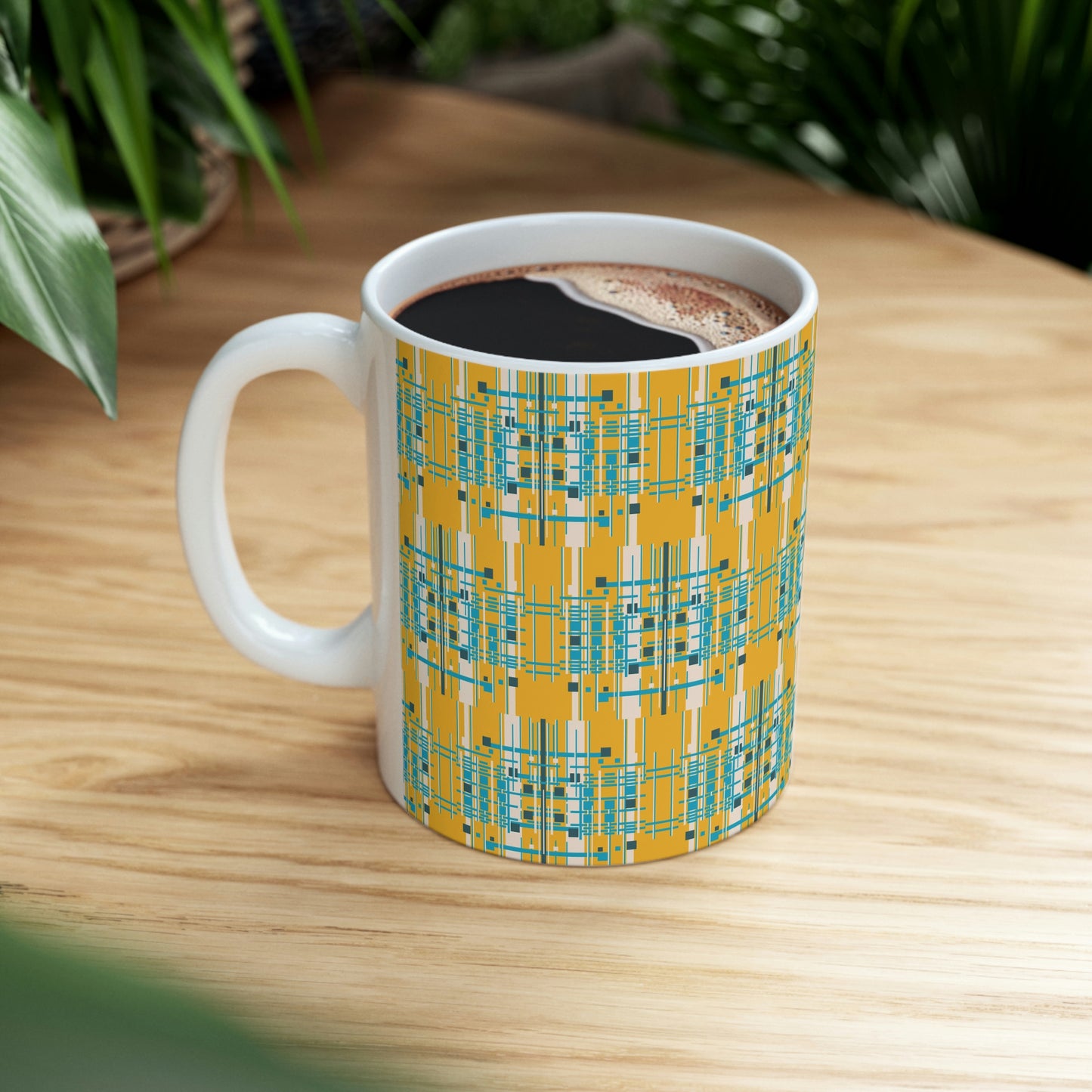 Bamboo Inspired Graphic Ceramic Mug in Yellow Grass